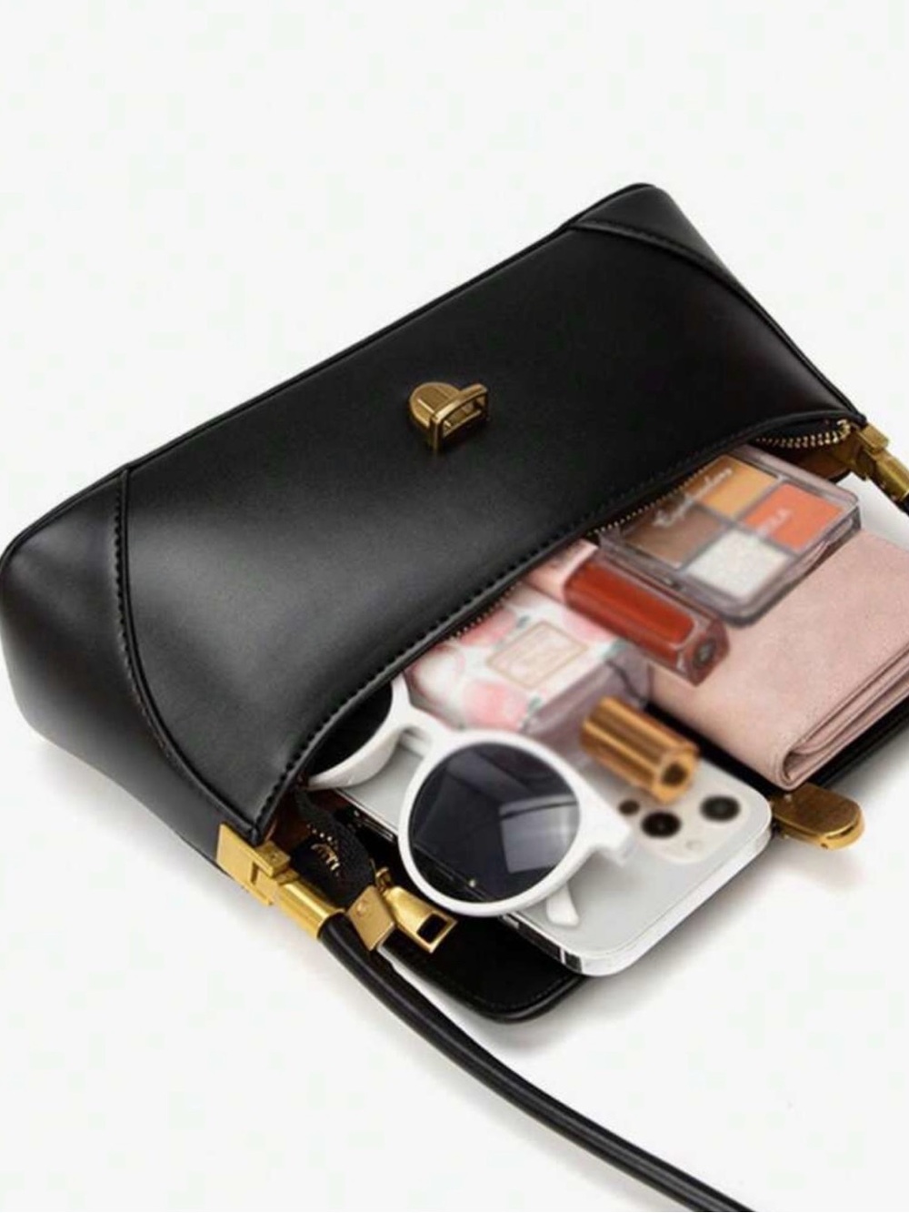 Classic Black Shoulder Bag with Gold Hardware - Picture 7 of 8